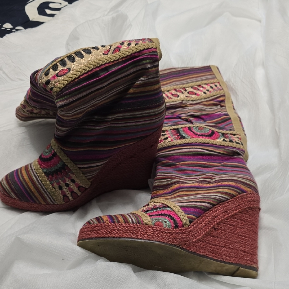 Michael Antonio Multicolor Striped Wedge Boots